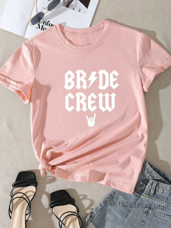 Bruid Crew Team Bruid Bachelorette Wedding Party Evjf Groep Vrouwen Casual Basics O-Kraag Zwart Shirt Korte Mouw Lady t-shirts
