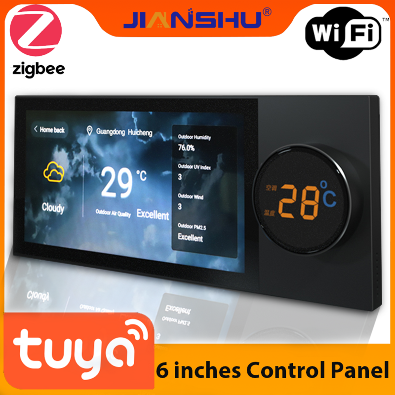 Jianshu Tuya Smart Home Control Panel 6" Wall Smart Switch Tuya Zigbee Gateway Build In Tuya Screen Control Panel Smart Life App