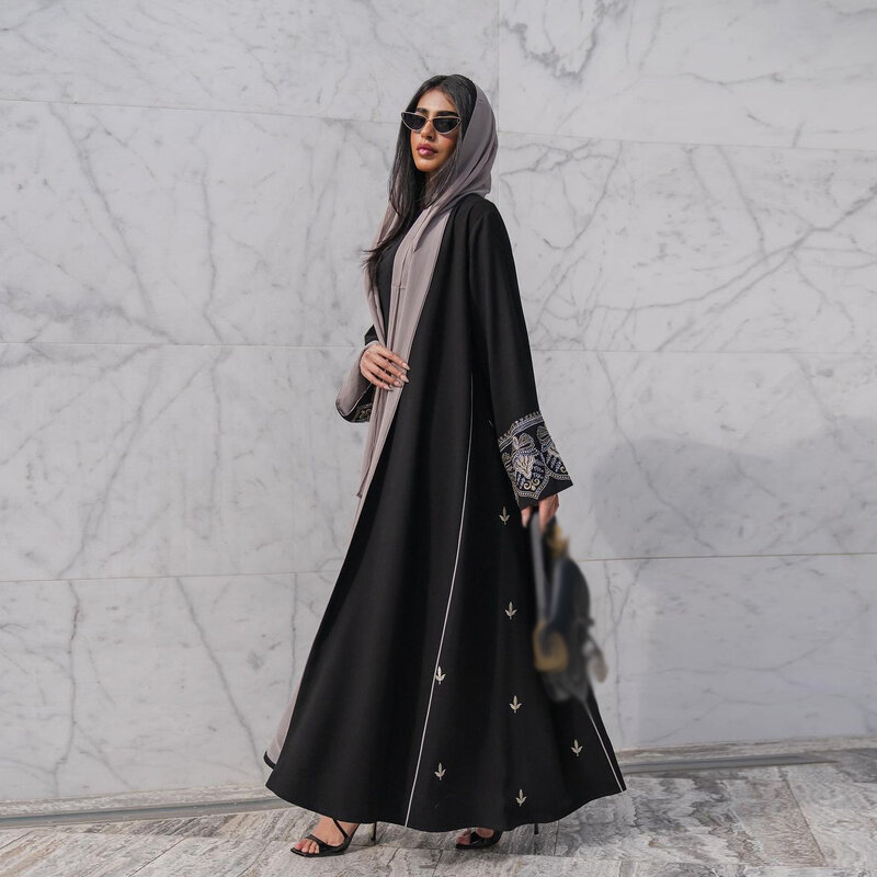 Abaya Muslim Lebaran untuk wanita gaun pesta kardigan bordir tanpa syal Dubai jubah panjang Maroko Abayas Kaftan cantik Jalabiya