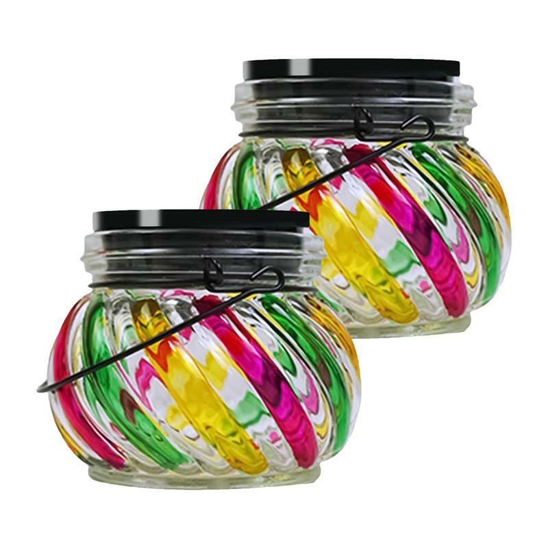 2pcs Solar Jar Lights Outdoor Led Solar Tree Lanterns For Home Garden Backyard Solar Powered Globe Waterproof Rainbow Jar Lights