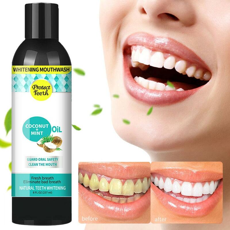 237ml Pulling Coconut Oil Mouthwash Brightening Mouthwash Alcohol-free Scraper Oral Breath Fresh Tongue Teeth Whitening Q5G9