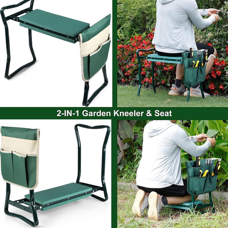 Atualizado Folding Garden Kneeler e Assento, Banco do jardim, Portátil com Espuma e EVA Ajoelhado