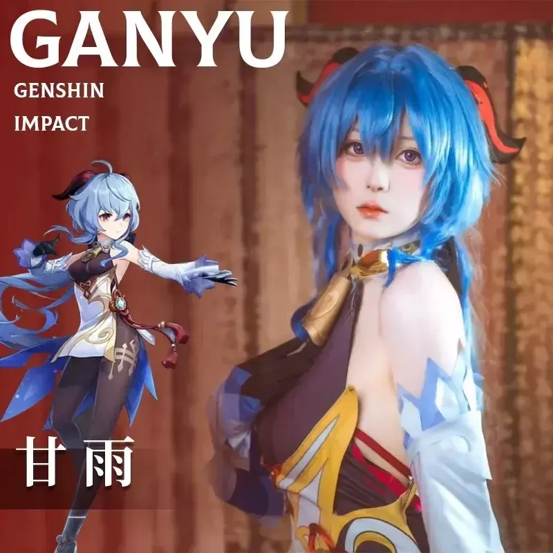 ANIMECC-Ganyu Genshin Impact Traje de Cosplay para Mulheres, Macacão Anime, Roupa de Festa Halloween, Peruca, Chifres, Em Stock