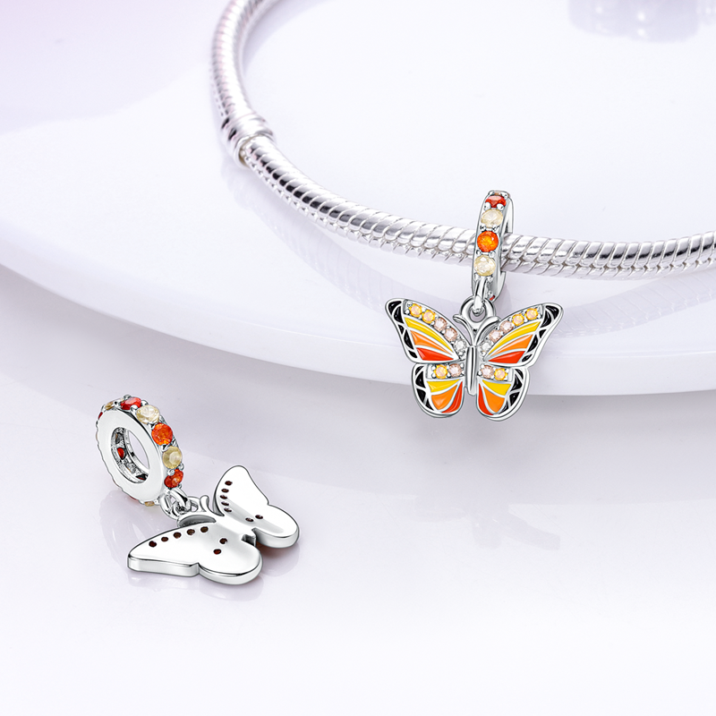 Abalorios de plata de ley 925 auténtica, cuentas de libélula de mariposa de colores, aptas para pulseras Pandora 925 originales, fabricación de joyas DIY finas