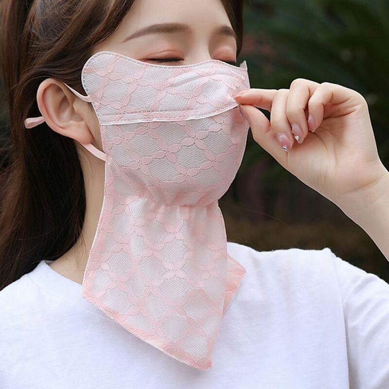 Anti-UV Ice Silk Mask New Neck Protection Quick Drying Sunscreen Mask Bandana Breathable UPF50+ Hanging Ear Scarf for Women