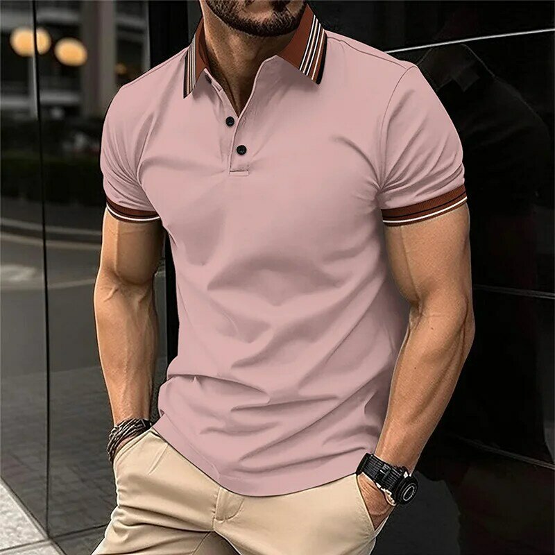 Polo de manga corta para hombre, camiseta de color sólido a la moda, camisa transpirable, ropa superior, novedad de verano