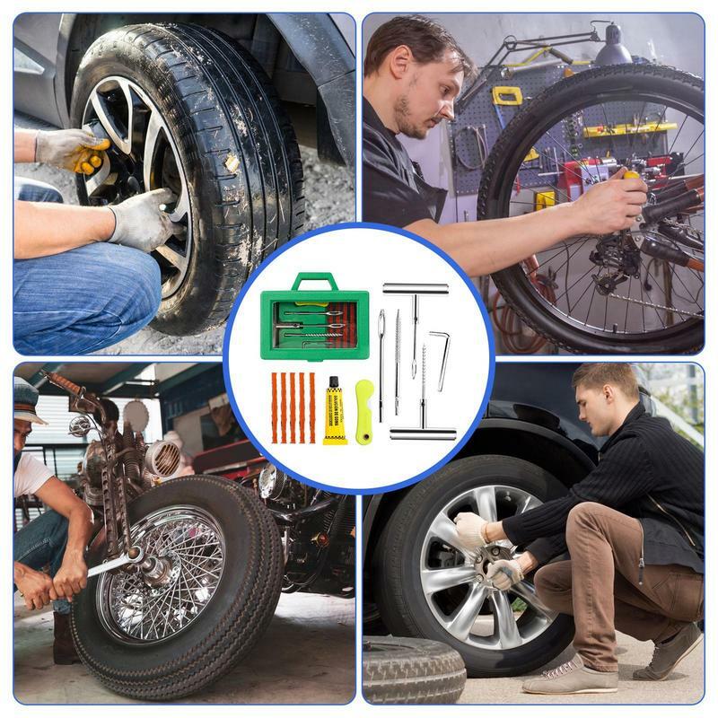 Tire Puncture Repair Kit Durable Auto Tire Repair Kit For Truck Tire Pressure GaugeSeal String Strips Fuel Coolant Spring Bundle
