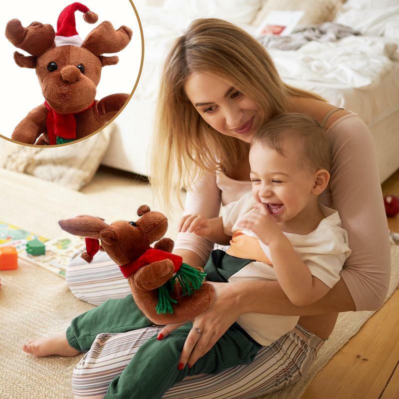 Brinquedo de pelúcia veado recheado com chapéu de Papai Noel, Elk Shape Animals, macio e confortável, boneca para cadeira