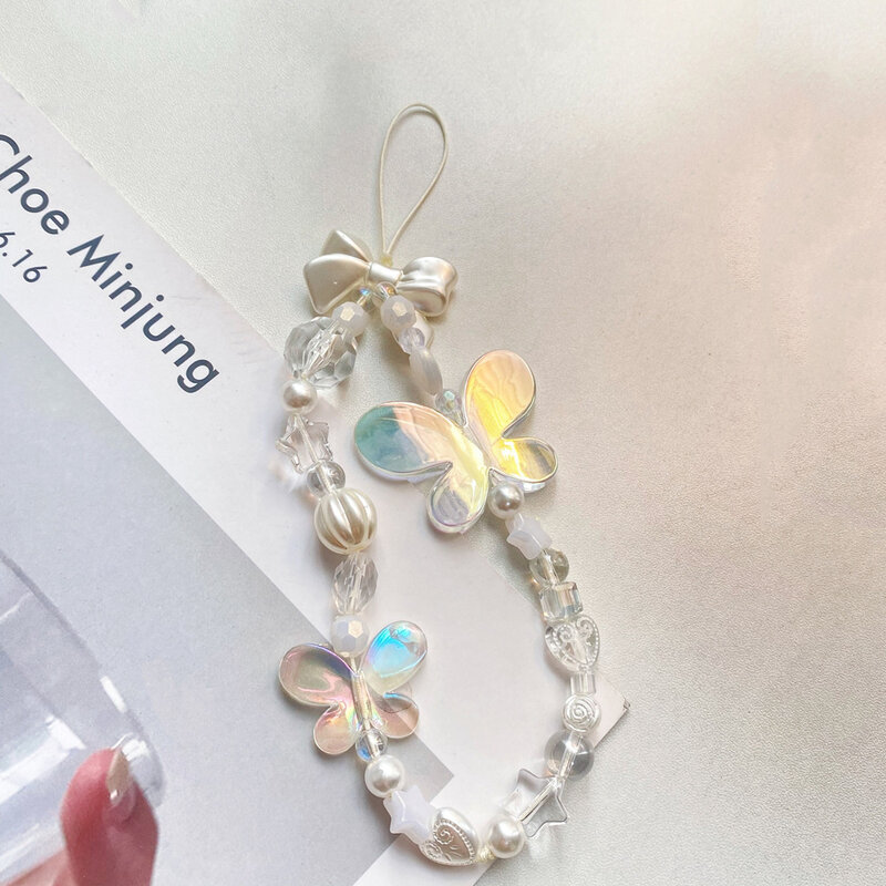 Chaîne de téléphone avec pendentif papillon en perles acryliques pour femmes, 2022 sacs, accessoires de lanière de téléphone