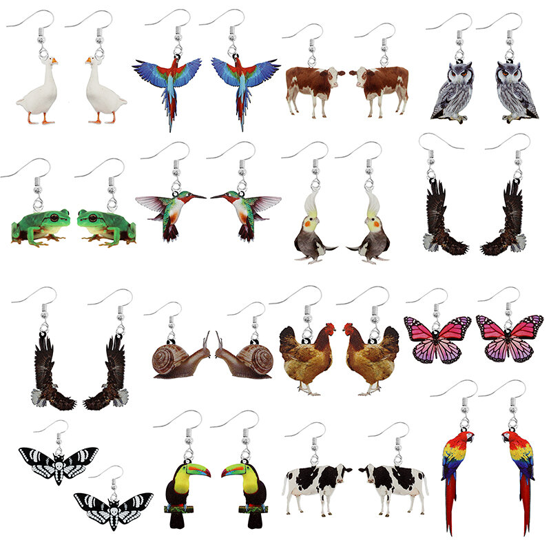 여성용 아크릴 귀걸이, 재미있는 맞춤형 귀여운 소녀 선물, 귀걸이, 어린이 동물, 토끼, 앵무새, 개구리, 나비