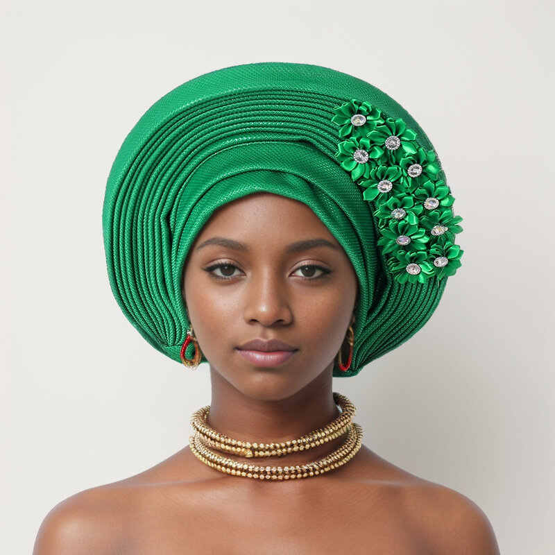 African Headtie Turban Nigerian Wedding Geles Aso Oke Fabric Muslim Headwear Gele Female Head Wraps Sego Headtie Auto Gele