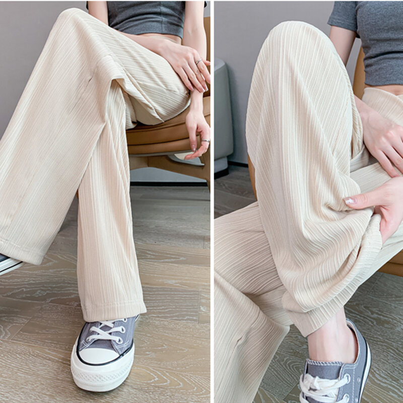 Pantalon Droit en Coton pour Femme Enceinte, Vêtement Fin et Cool, Taille Basse, Ventre en U, Jambes Larges, Été