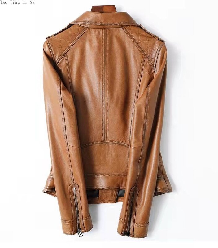 2023 Women Spring New Genuine Sheepskin Leather Coat Slim Motorcycle Real Sheep Leather Jacket F5