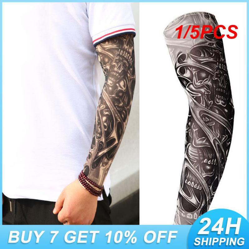 Mangas de braço respiráveis para prevenção de queimaduras solares, fácil deslizamento, tatuagem 3D, efeito de resfriamento ciclismo, tatuagem, 40x8cm, 1 pc, 5pcs