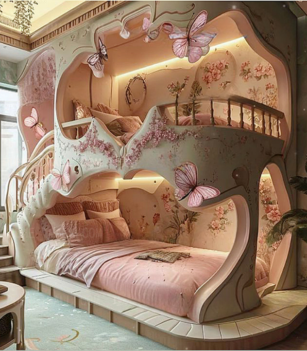 سرير قلعة أميرة فاخر للفتيات ، ضوء وردي ، حلم فاخر ، جديد