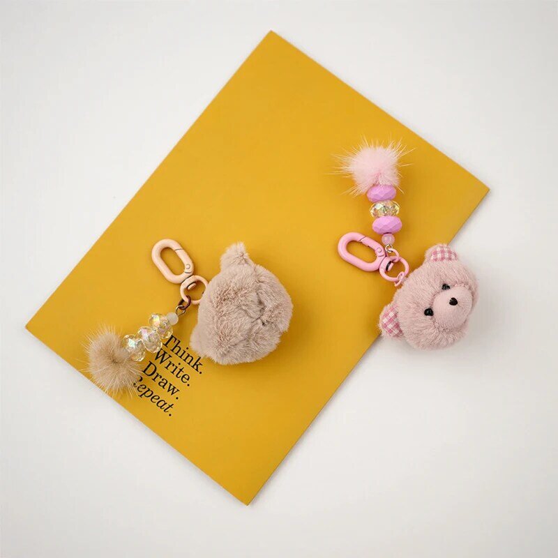 Kawaii Cartoon Plush Bear Keychain para meninas, boneca de urso recheado, chaveiro do carro, saco bonito pingente, decoração de mochila