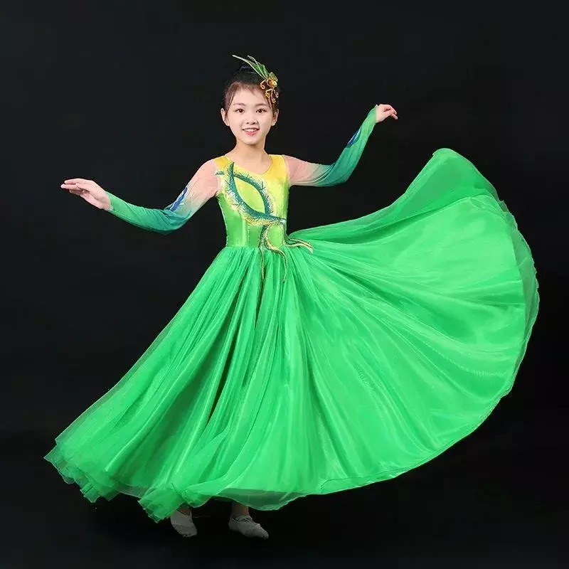 子供のオープンダンス大きなスイングスカート、パフォーマンス服、中国風、イブニングステージ、女性のためのダンス服