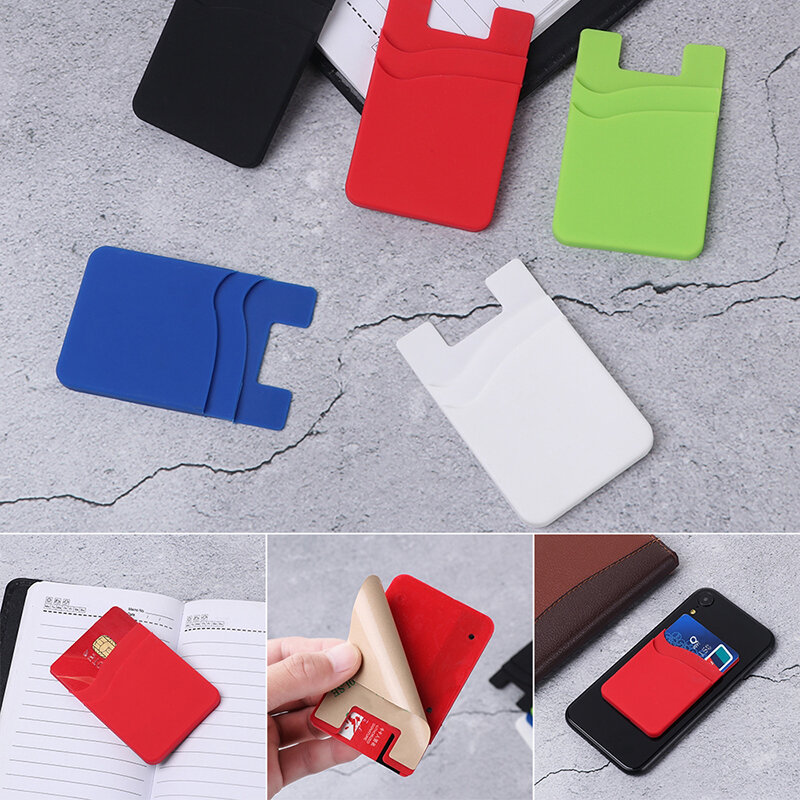 Adhesive Sticker Phone Back Cover ID Card Wallet Pocket Double-layer Silicone Mobile Phone Back Pocket Card Holder Case Pouch