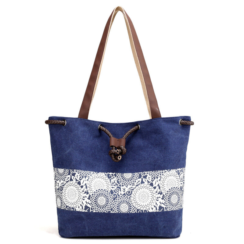 New ethnic style canvas one-shoulder woman bag with a retro print bag