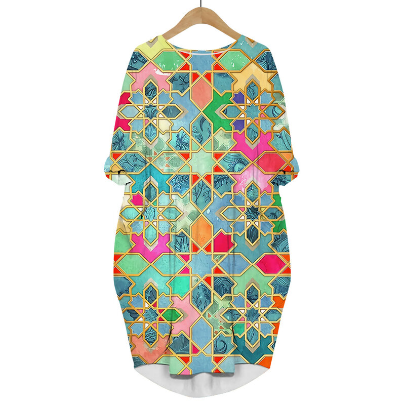 CLOOCL 여성용 격자 스플라이싱 드레스, 3D 프린트 긴팔 스커트, 여성 스트리트웨어, 하라주쿠 여성 포켓 드레스, 패션