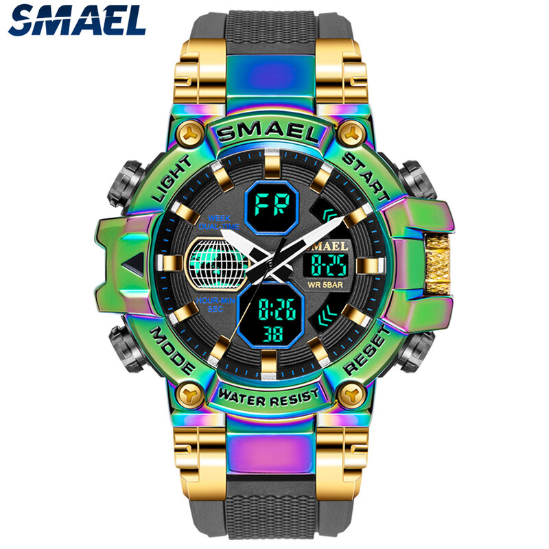 SMAEL-Relógio eletrônico impermeável masculino, liga colorida, multifuncional, esportes ao ar livre, 8027