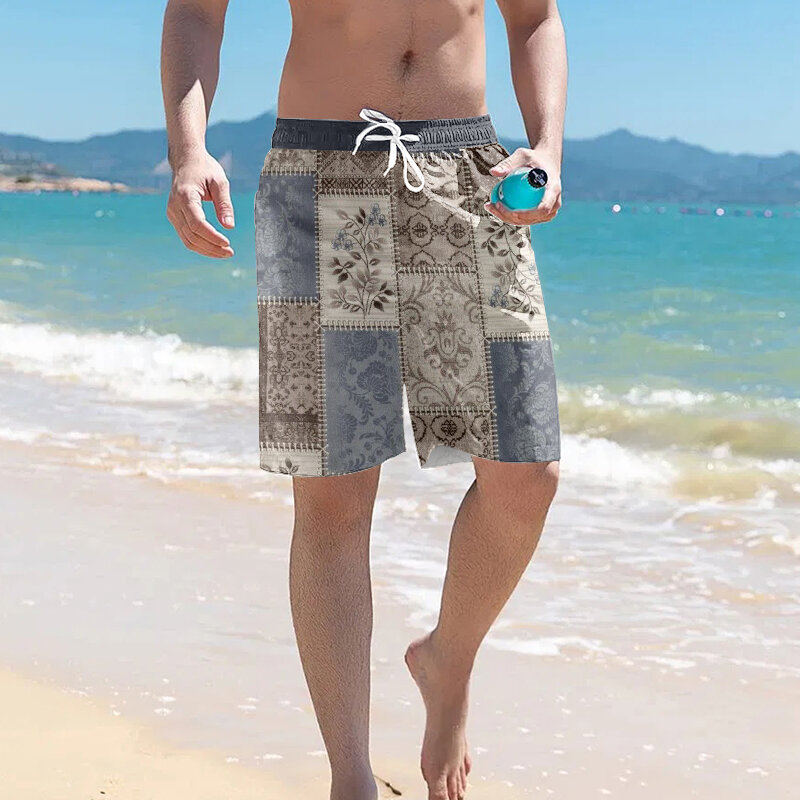 Neue bunte Plaid Print Urlaub Strand Shorts für Männer 2024 Sommer Hawaii Surf Bades horts Kordel zug Tasche Sport hose