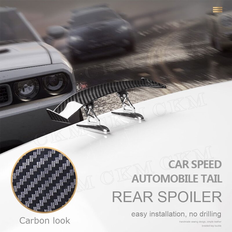 Universal Mini Carbon Fiber Pattern Spoiler, Car Rear Tail Wing, Auto Acessórios de Decoração Exterior, 17 centímetros