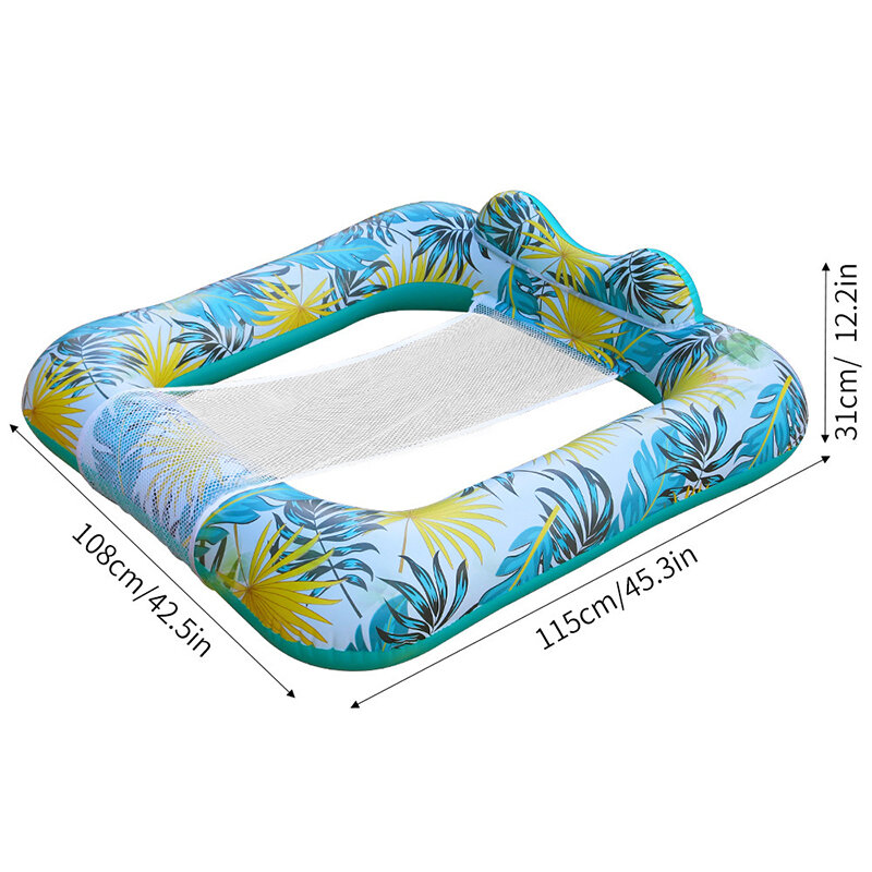 Cama flotante de agua inflable con red de sándwich para adultos, cama flotante plegable de cuatro tubos con patrón de frutas tropicales