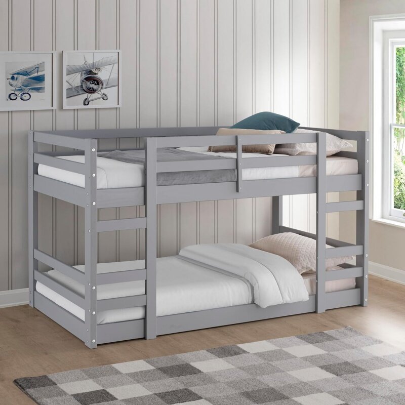 سرير مزدوج قابل للتكديس من Walker-Edison Alexander ، خشب متين رمادي ، Jr Twin ، كلاسيكي