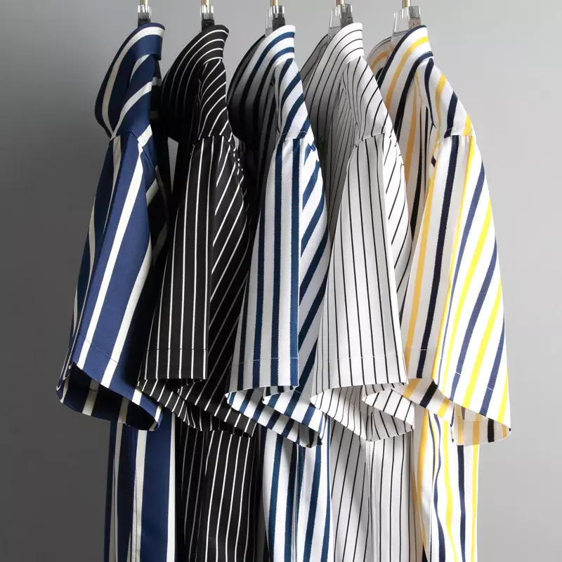 Men Summer Shirts Regular Fit Short Sleeve Strech Striped Casual Soft Business Men's Dress Shirt