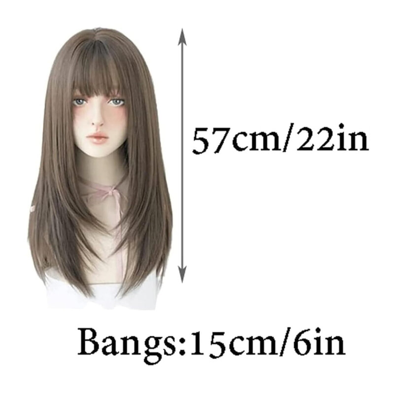 Natural Sweet Headband with Bangs Long Straight Hair for Women Synthetic Glueless Wig Heat Resistant Fibers for Daily Use