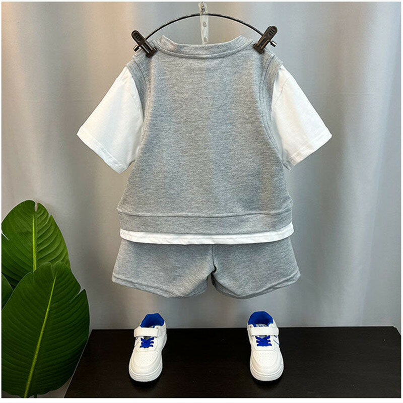 New Children's Short Sleeve T-shirt Shorts 2PCS Summer Cool Boys Clothing Set for Teenage Boys 2 4 6 8 10 12Y