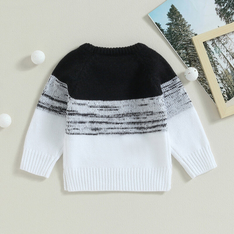 Mildsown Kids Boys Autumn Winter Knit Sweater Shirt Long Sleeve Contrast Color Crochet Patchwork Pullover Tops