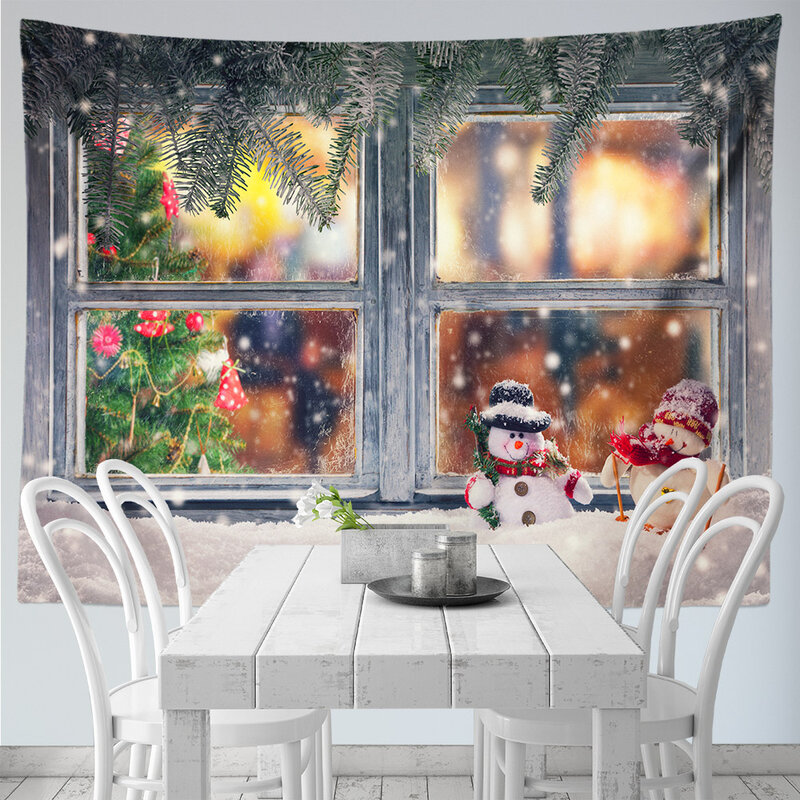 คริสต์มาส Tapestry Wall แขวน Santa Claus คริสต์มาสหิมะฉากหน้าต่าง Tapestry ความงามตกแต่งห้องพักหน้าแรกตกแต่งวันหยุด