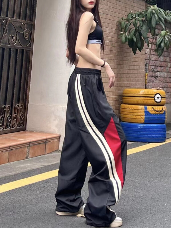 Celana Baggy Wanita Pakaian Jalan Y2K Antik Kasual Celana Parasut Teknologi Korea Longgar Lurus Lebar Kaki Celana JOGGER