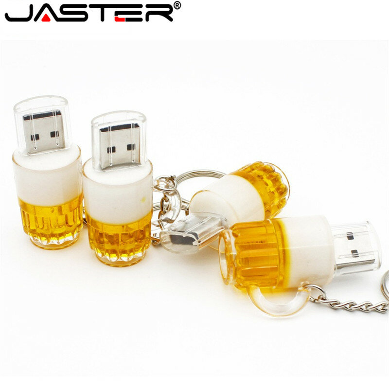 JASTER-mini usb pen drive, pendrive de 4gb, 16gb, 32gb y 64gb, con dibujos animados de cerveza, capacidad 100% real