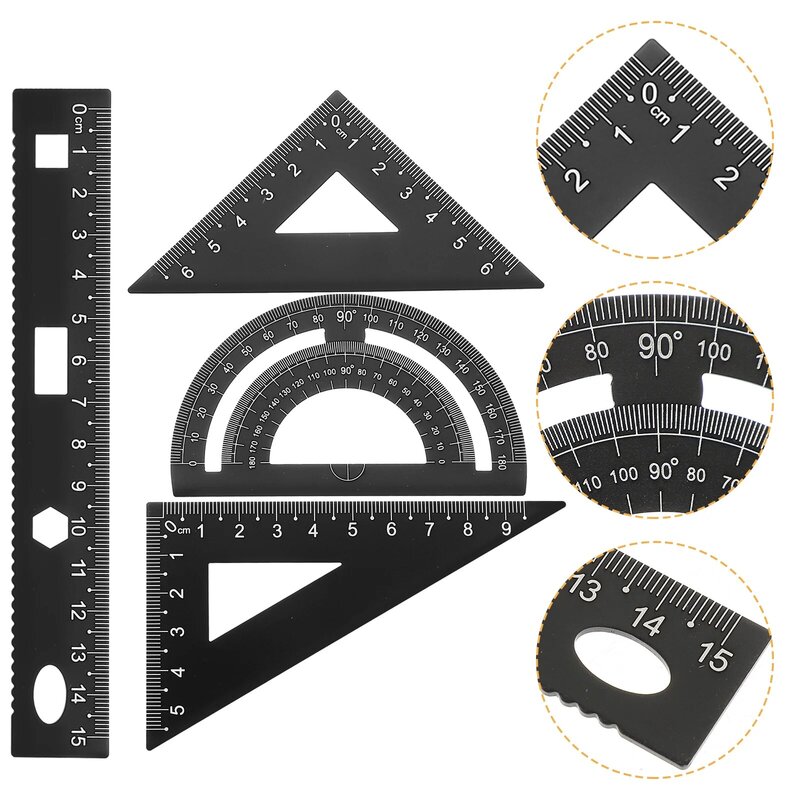 Aluminum Triangular Scale Ruler Set includes 2 Triangular Ruler Protractor and Linear Ruler Math Geometry Tool For Students