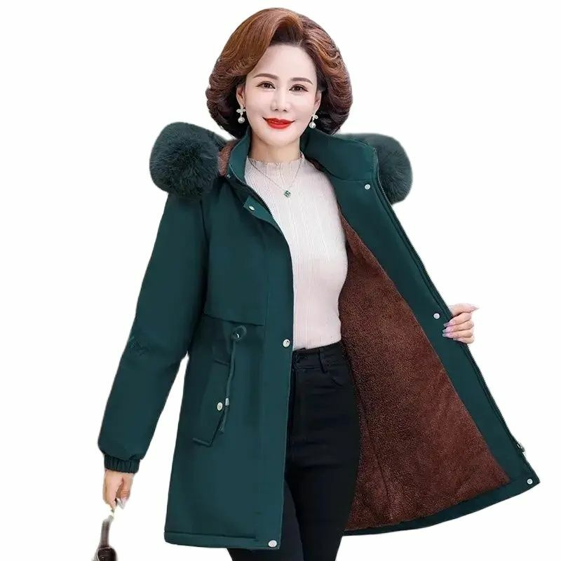 중년 어머니 파카 여성용 분리형 후드 면 재킷, 가을 겨울, 신상 플러시 두꺼운 코트, 중간 길이 캐주얼 오버코트