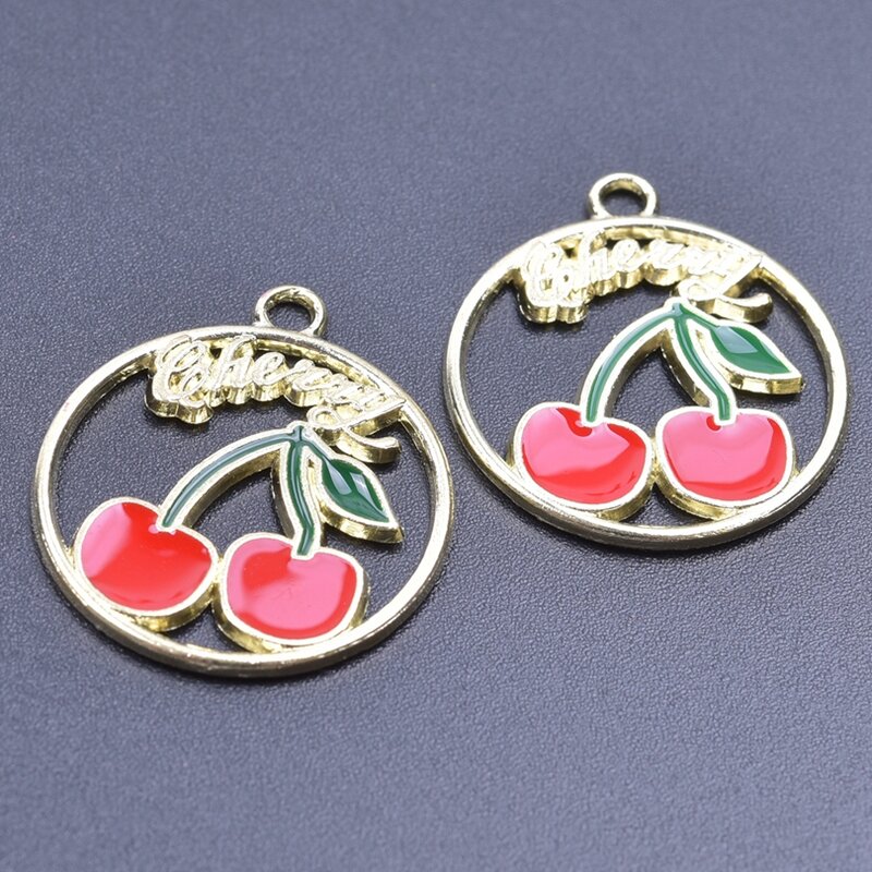 10pcs Enamel Cherry Charm for Jewelry Making Supplies Mini Fruit Pendant DIY Earring Bracelet Necklace Accessories Handmade Gift