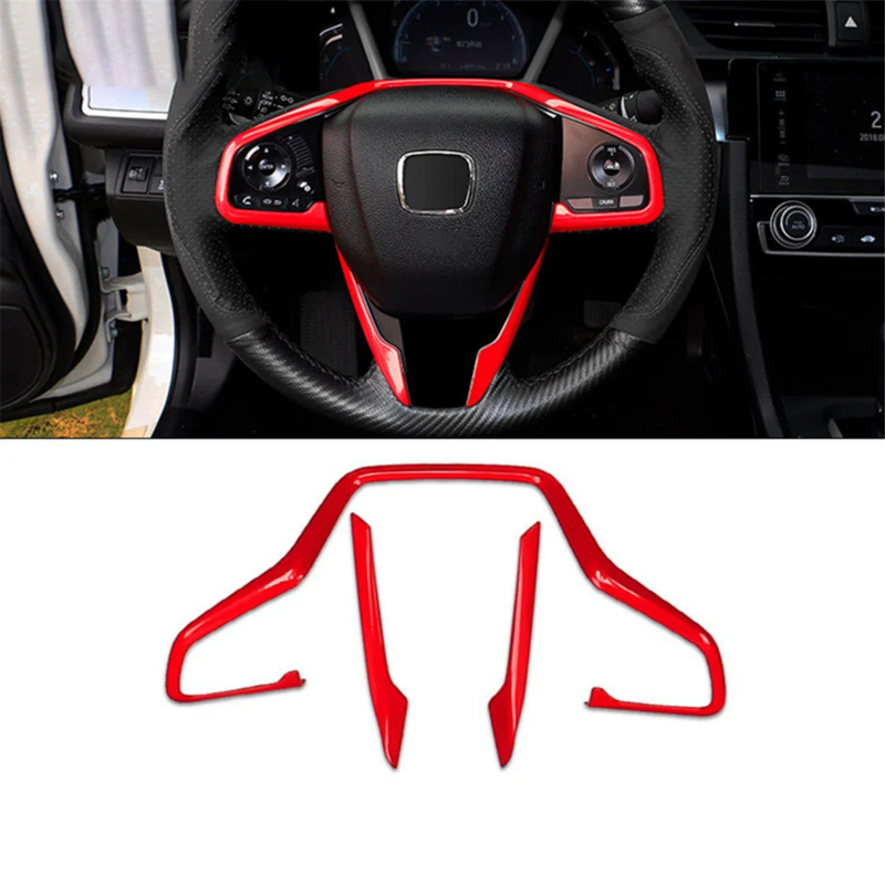 Красная внутренняя отделка рулевого колеса автомобиля для Honda Civic 2016-2020 10