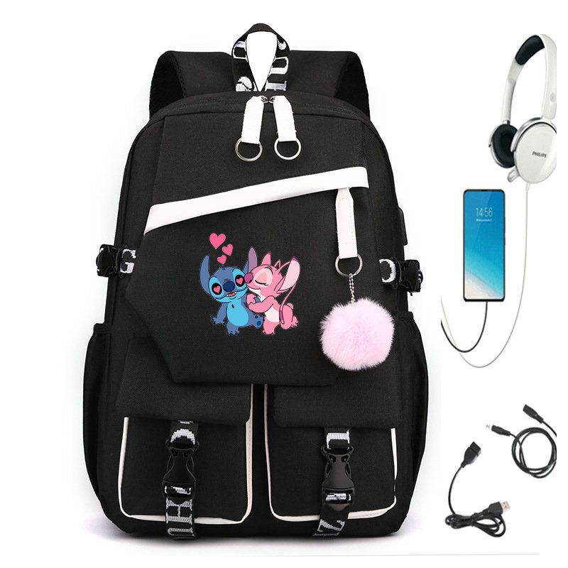MINISO Stitch tas sekolah pelajar, tas punggung kasual kapasitas besar untuk sekolah dasar
