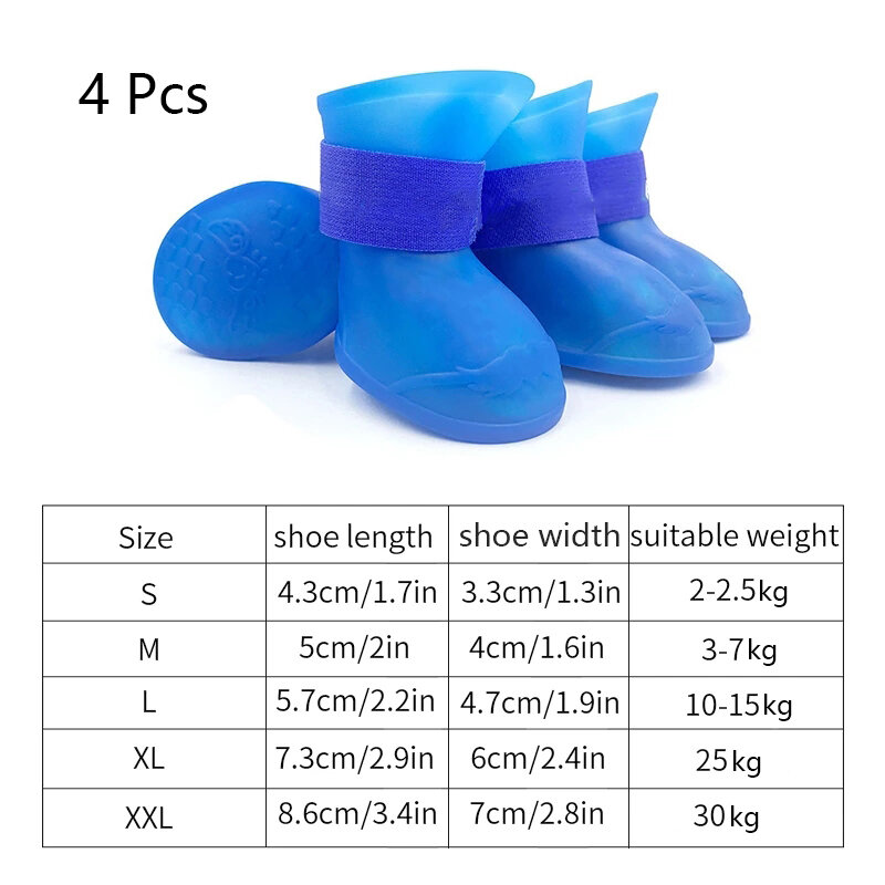 4Pcs Pet WaterProof Rainshoe Anti-slip Rubber Boot For Small Medium Large Dogs Cats Outdoor Shoe Dog Ankle Boots Pet Accessories