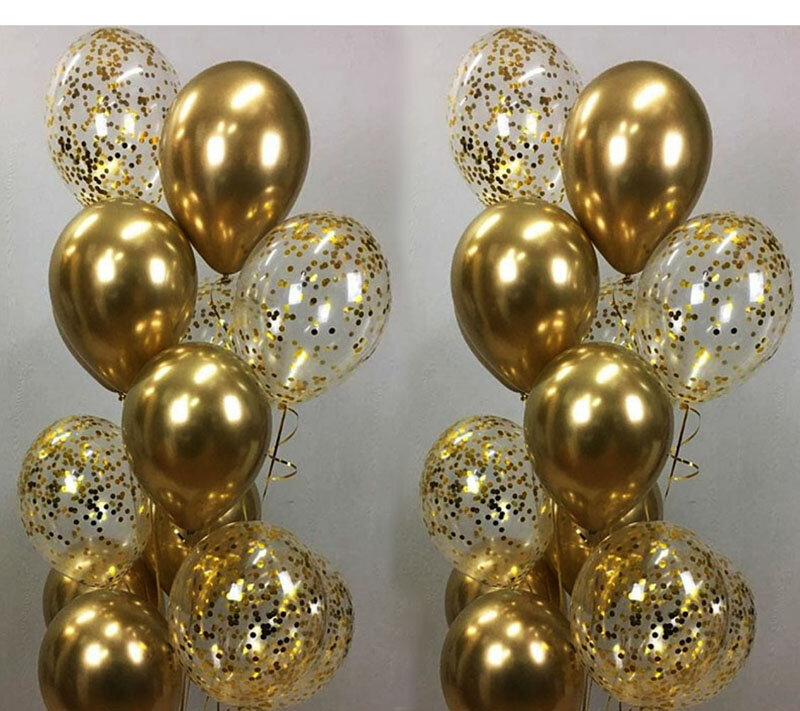 20pcs Chrome Metal Gold Silver Balloon Confetti Set Birthday Party Decorations Adult Kids Helium Globos Air Balls Wedding Decor