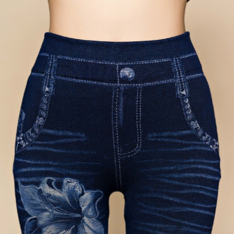 Jeans Wanita Seksi Populer Celana Jegging Skinny Legging Pinggang Tinggi Perempuan Legging Ramping Panjang Pergelangan Kaki Cetakan Kebugaran Ukuran Plus