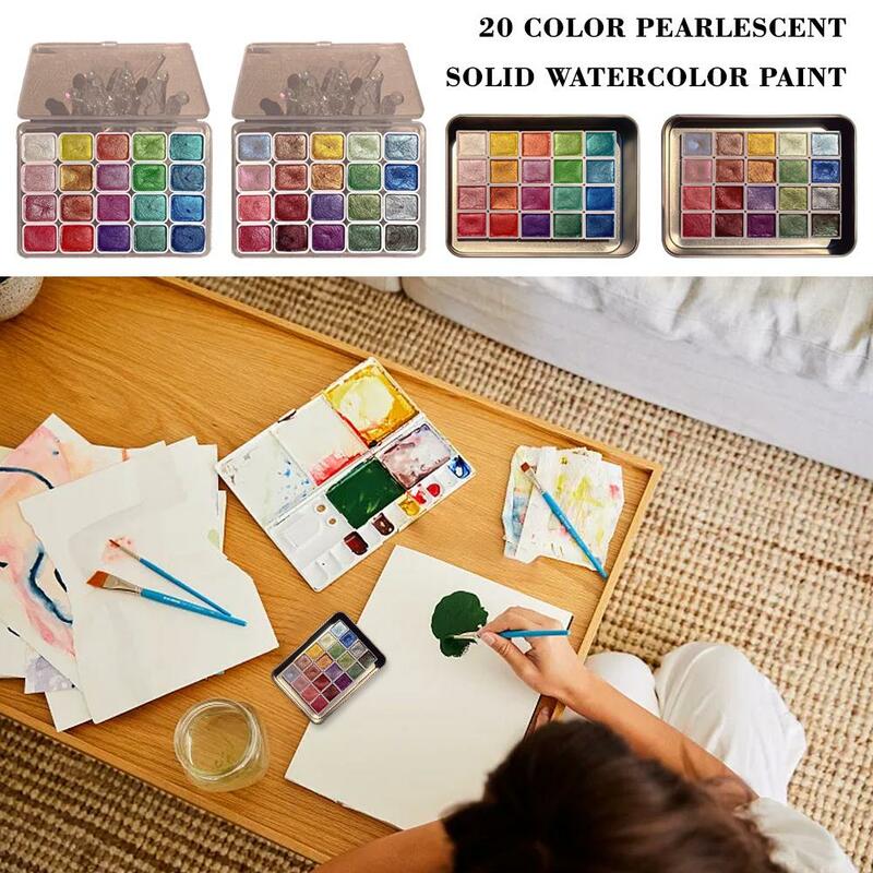 20 Color Pearlescent Solid Color Watercolor Pigment Art Drawing Color Nail Handmade Watercolor Painting Set Decora Water So Y7M9