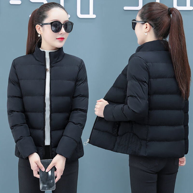 2022 Mode Baru Serbaguna Jaket Katun Hangat Tebal Wanita Musim Gugur dan Musim Dingin Korea Pendek Longgar Berdiri Kerah Mantel Katun