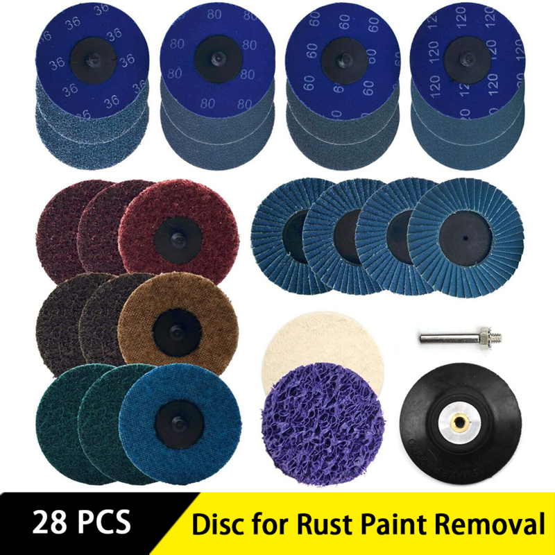 2Inch Grinder Discs 28PCS Set Assorted Roll Lock Sanding Discs Surface Conditioning Disc Polish Disc with 1/4" Holder