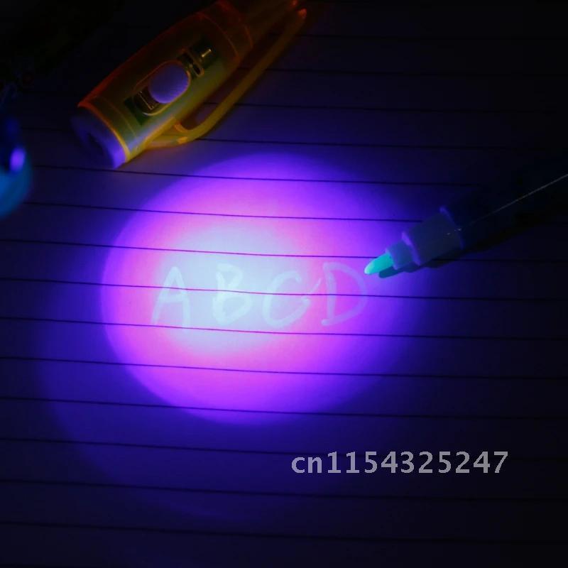 Caneta de tinta invisível com luz, marcador mágico, caneta secreta para crianças, 4 pcs