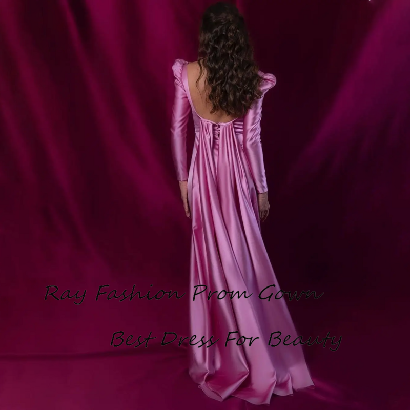 Wdzięczny prosty sukienka na studniówkę satynowy klasyczny kwadratowy dekolt z długim bufiaste rękawy, ładny Crtstal Sexy Backless Vestido De Baile