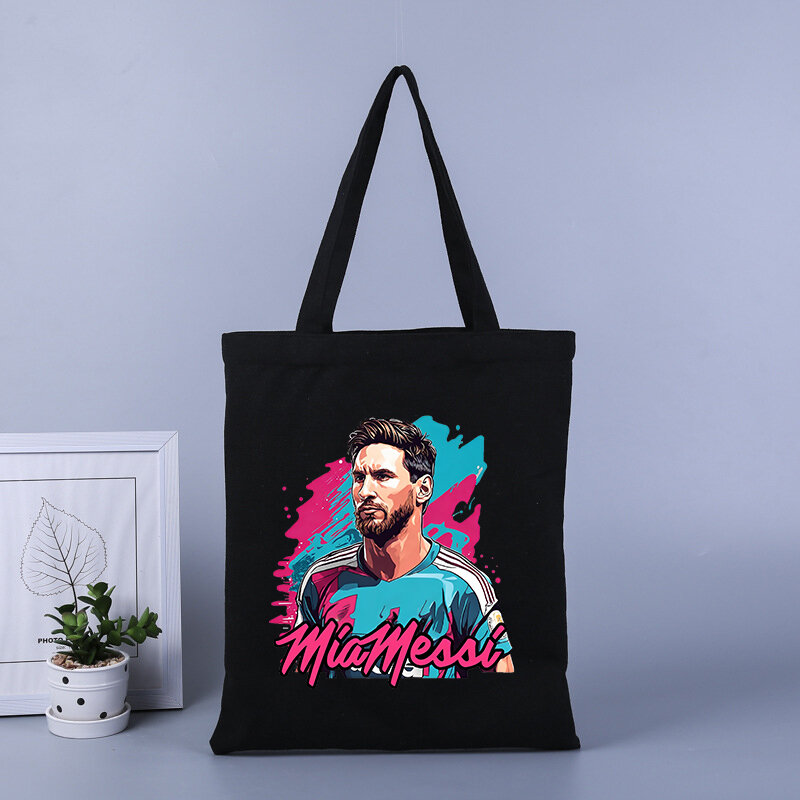 Messi-学生のための印刷されたハンドバッグ,学生のための大容量のショッピングバッグ